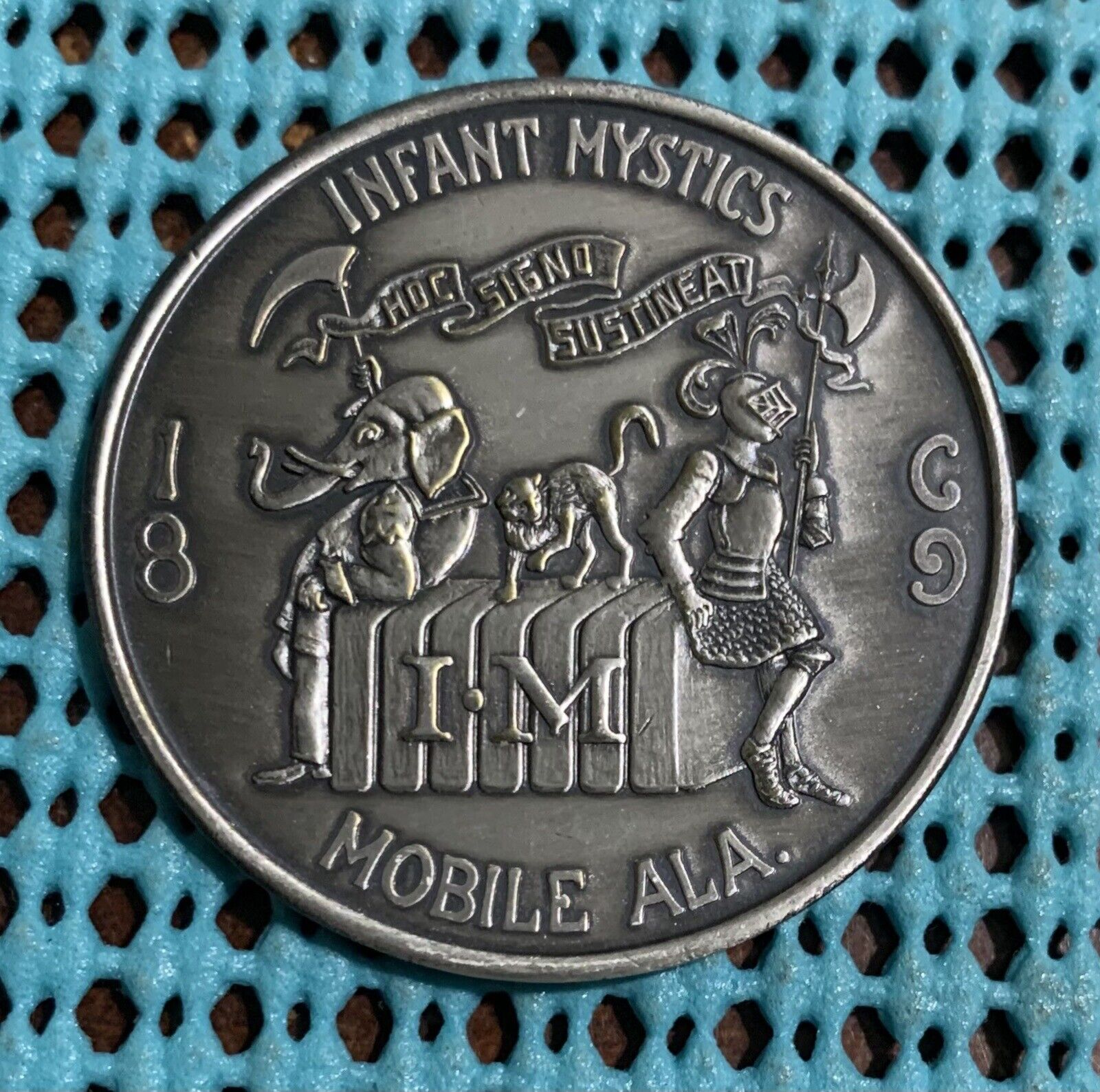 1967 Krewe of INFANT MYSTICS (Mobile, AL)  oxidized silver Mardi Gras doubloon