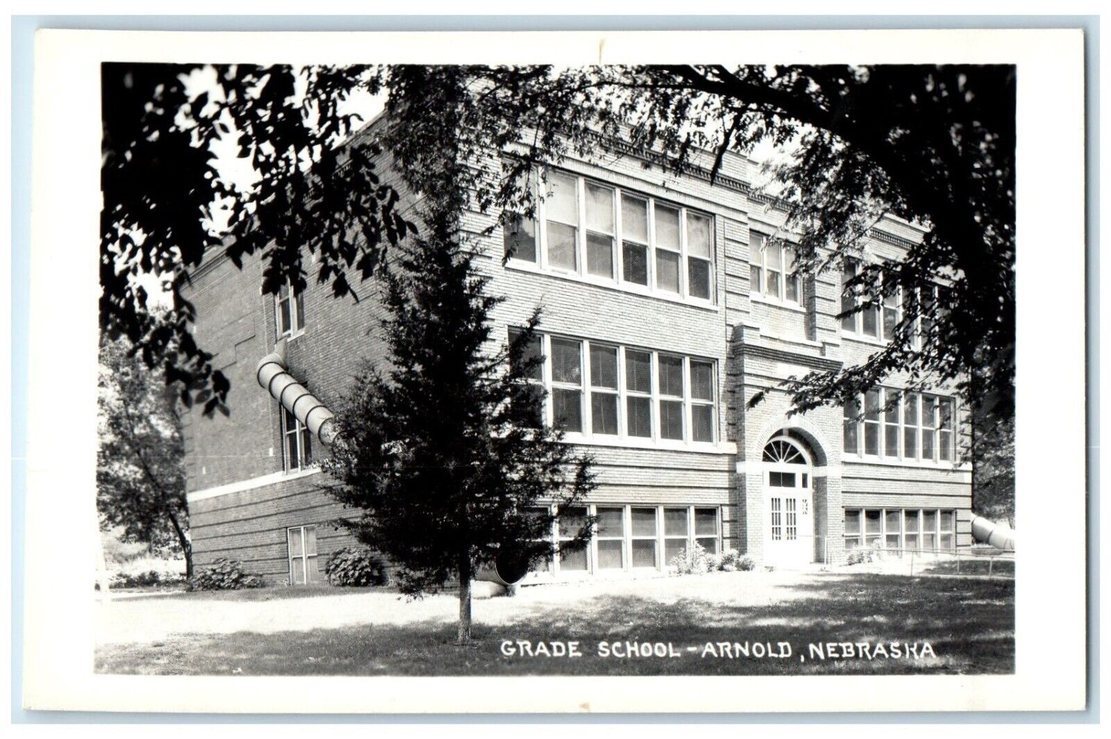 c1950's Grade School Building Campus Arnold Nebraska NE RPPC Photo Postcard