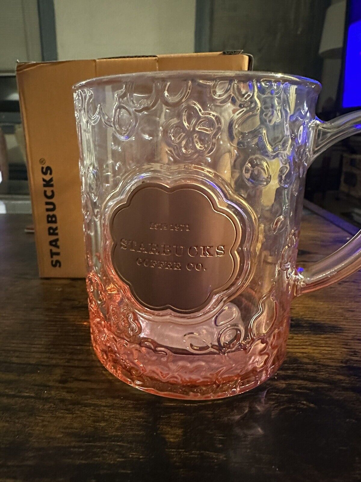 Starbucks Cherry Blossom Asia Glass Cup Tumbler Rare HTF Pink
