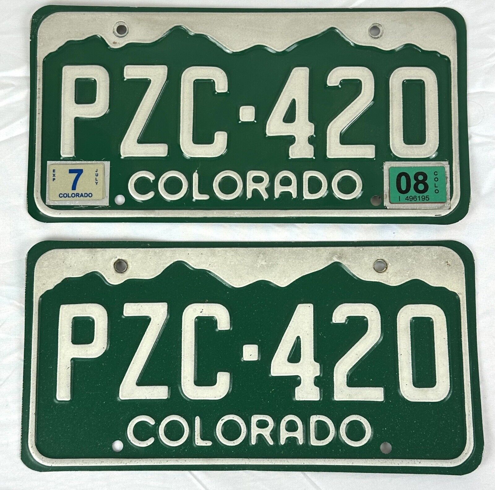 CO Colorado 420 License Plate Pair PZC-420 Marijuana Pot Weed Dispensary Tag