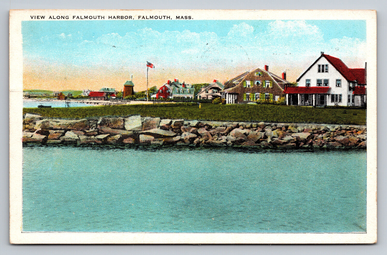 Falmouth Harbor Vinyard Nantucket Marthas MA Massachusetts Postcard Posted 1930