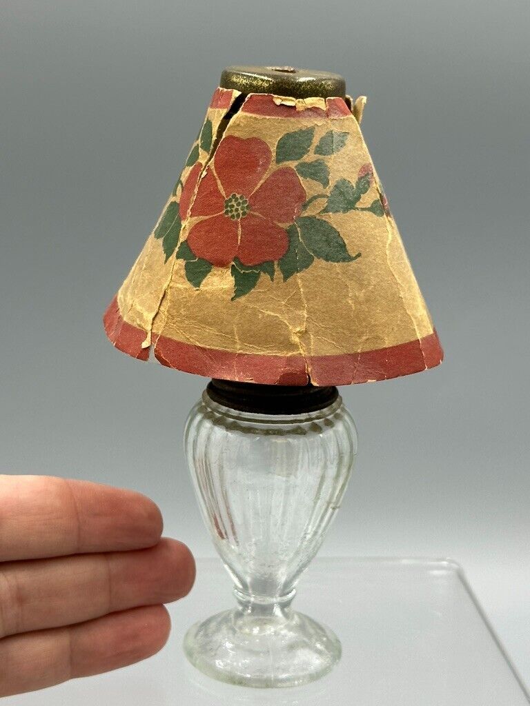 1930 Inside Ribbed LAMP Orignl Paper Shade GLASS CANDY CONTAINER Antique A&E 367