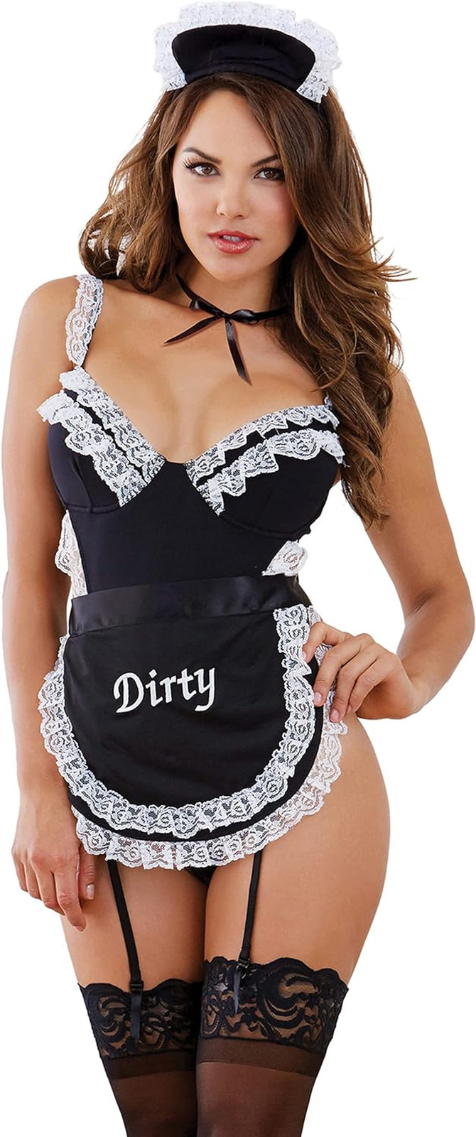 Womens French Maid-Themed and Apron Teddy, Black, One Size US