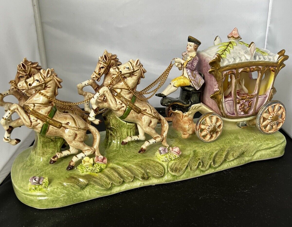 Vintage Capodimonte Porcelain Horse Drawn Royal Carriage Cinderella Figure