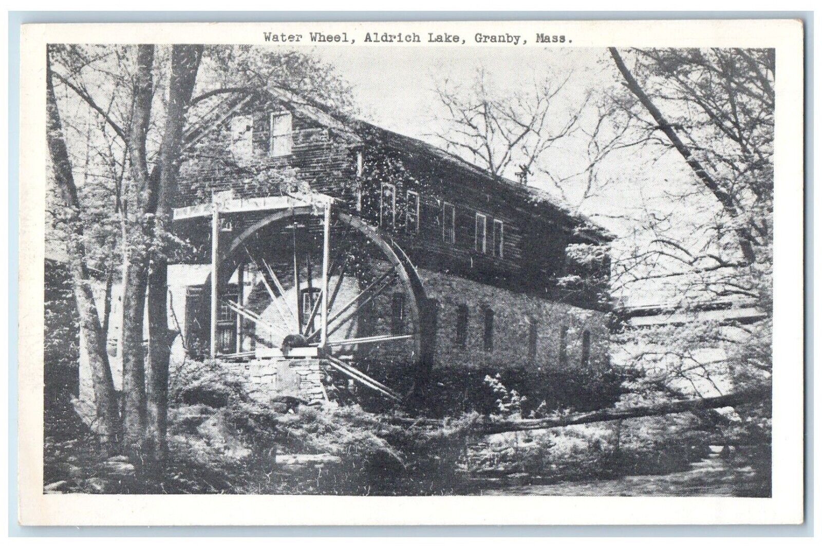 c1910 Water Wheel Aldrich Lake Granby Massachusetts MA Vintage Antique Postcard
