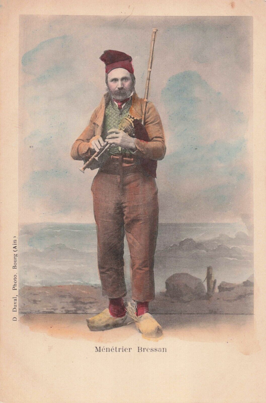 Vintage Postcard Village Piper Musician Bagpipes in France