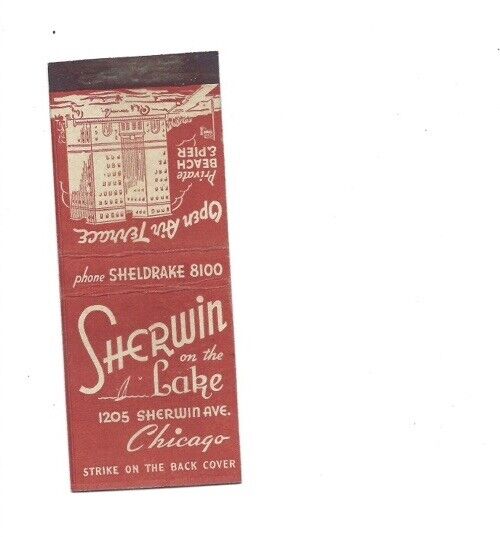 c1940s Sherwin Hotel On The Lake Chicago Illinois IL Matchbook Cover