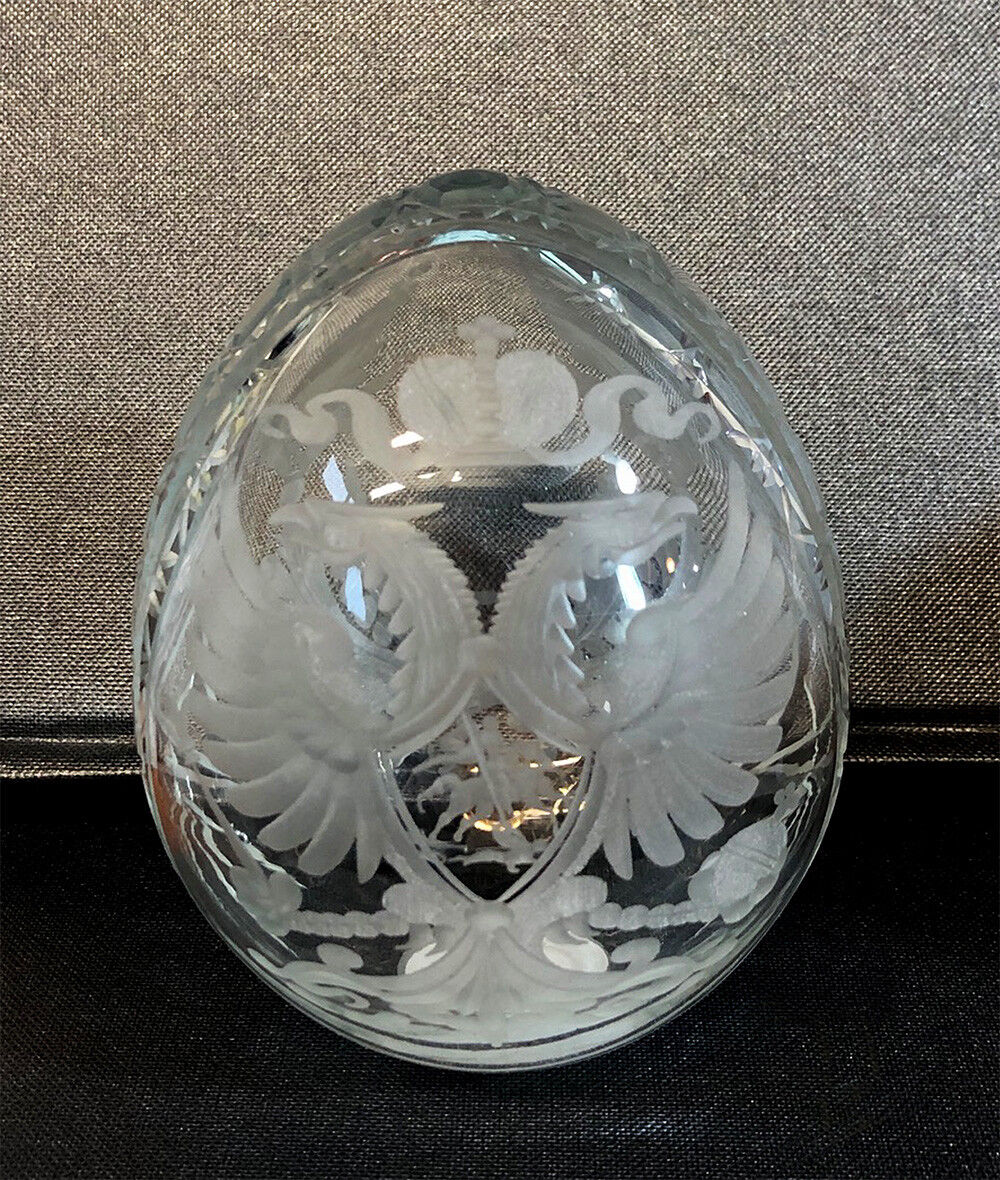 Collectible Genuine Russian Clear Glass Double Headed Eagle Egg Magnifying Glass