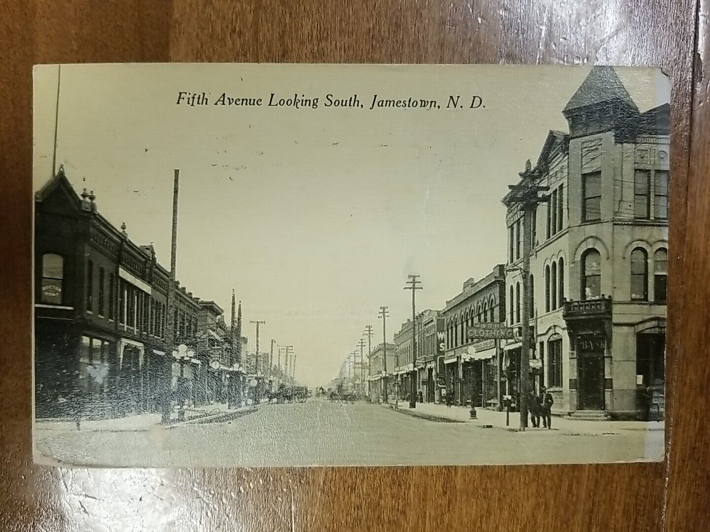 Jamestown ND-North Dakota 5th Ave.  Storefronts Cars 1917 Used Com. RP Postcard