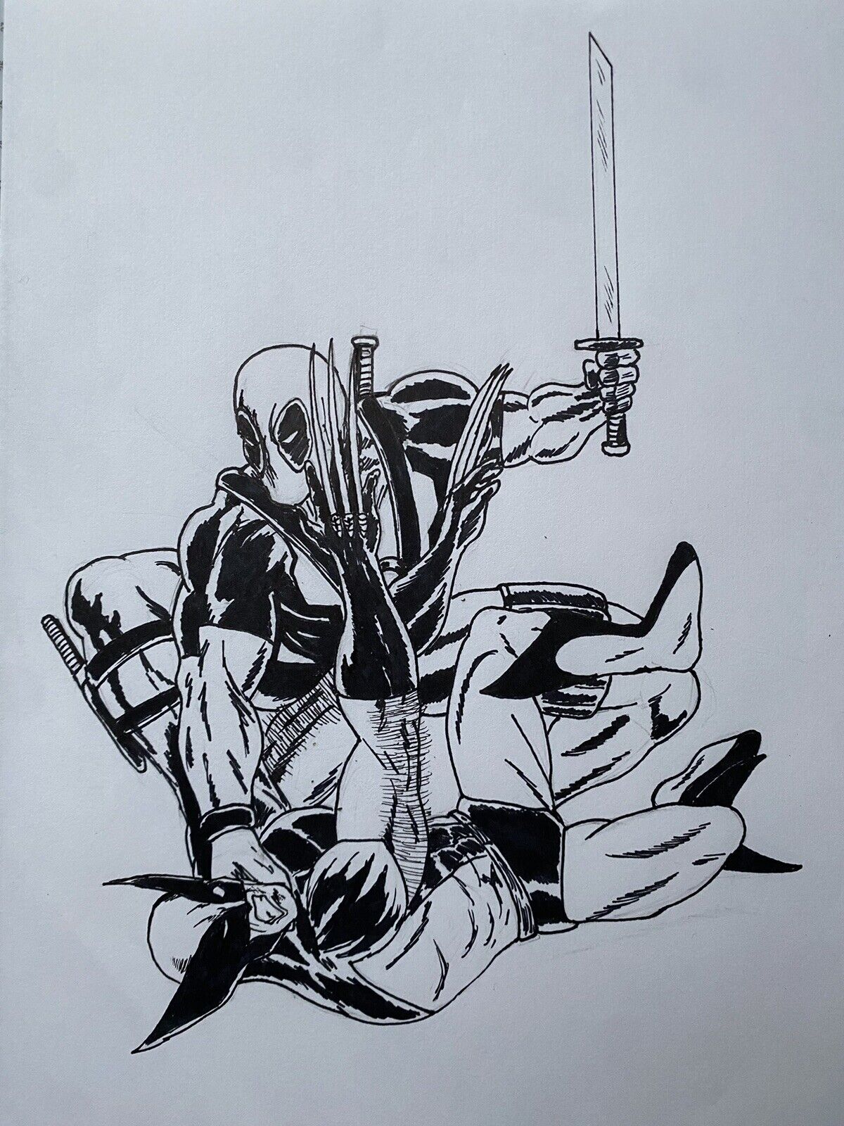 Deadpool & Wolverine Original Art On 8x11 Inch Paper Made With Pencil And Inks 