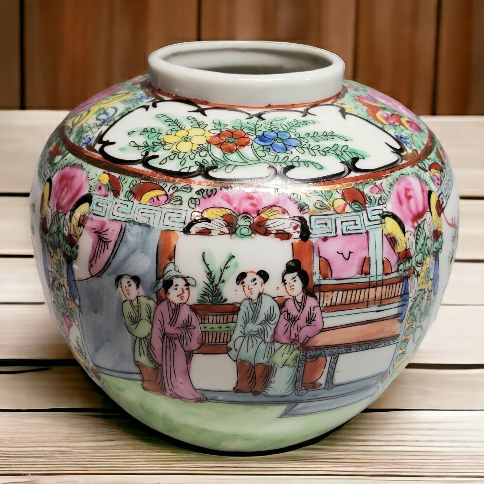 VTG Japanese Porcelain Ware ACF Famille Rose Ginger Jar Vase Hong Kong 6\