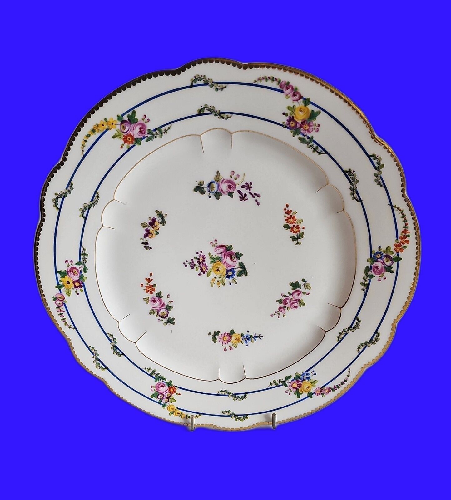 Antique Sevres Republic de France Porcelain Scallop Plate/Hand Painted/ Floral. 