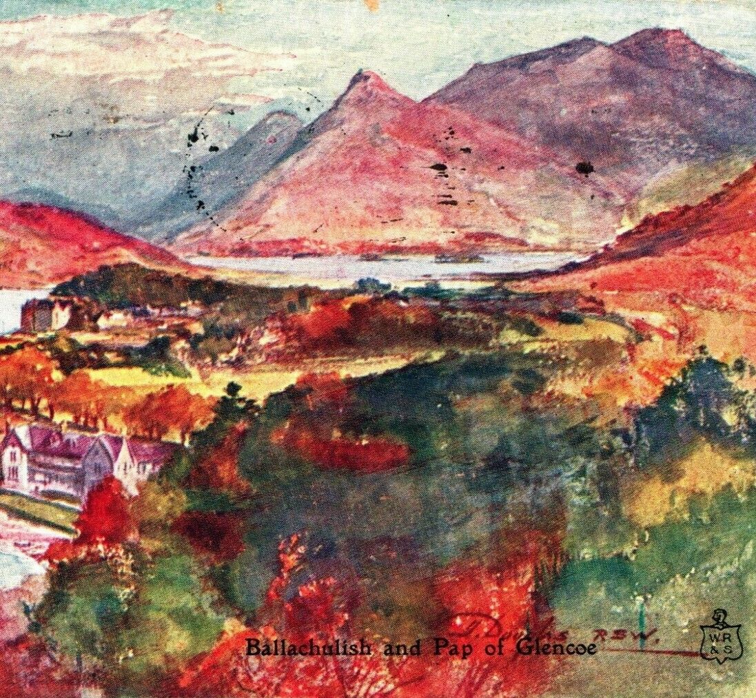 Artist Signed R. Douglas Ballachulish and Pap of Glencoe Scotland 1908 Postcard
