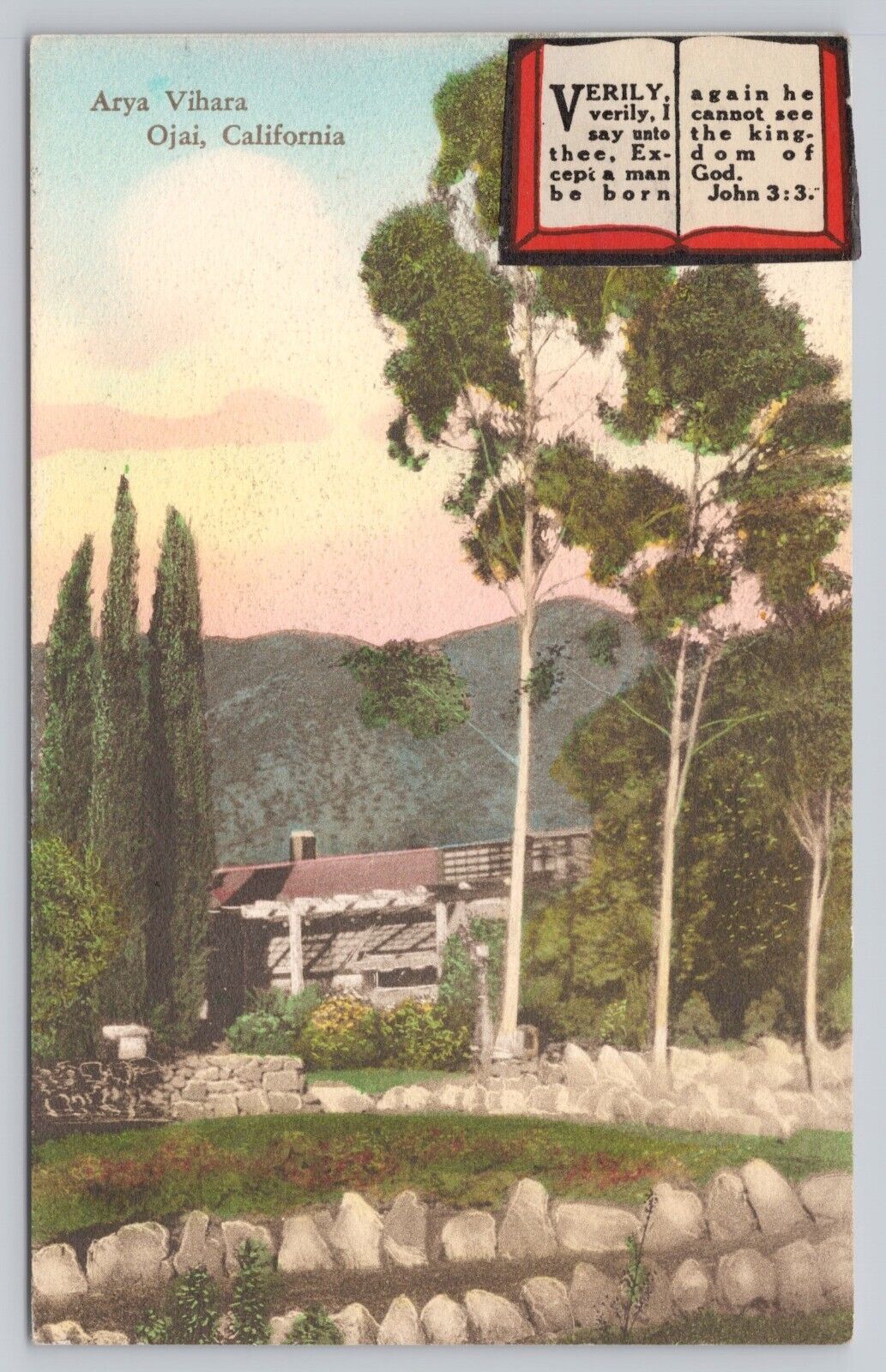 Ojai California, Arya Vihara, Vintage Postcard