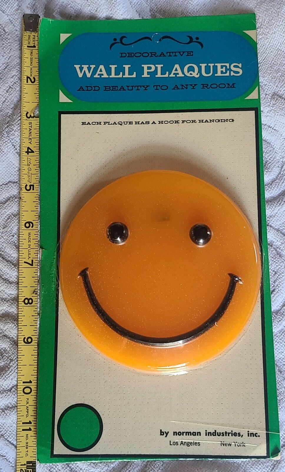 NOS Rare Orange Smiley Face Acrylic Wall Plaque 1960\'s 1970\'s Mid Century Modern