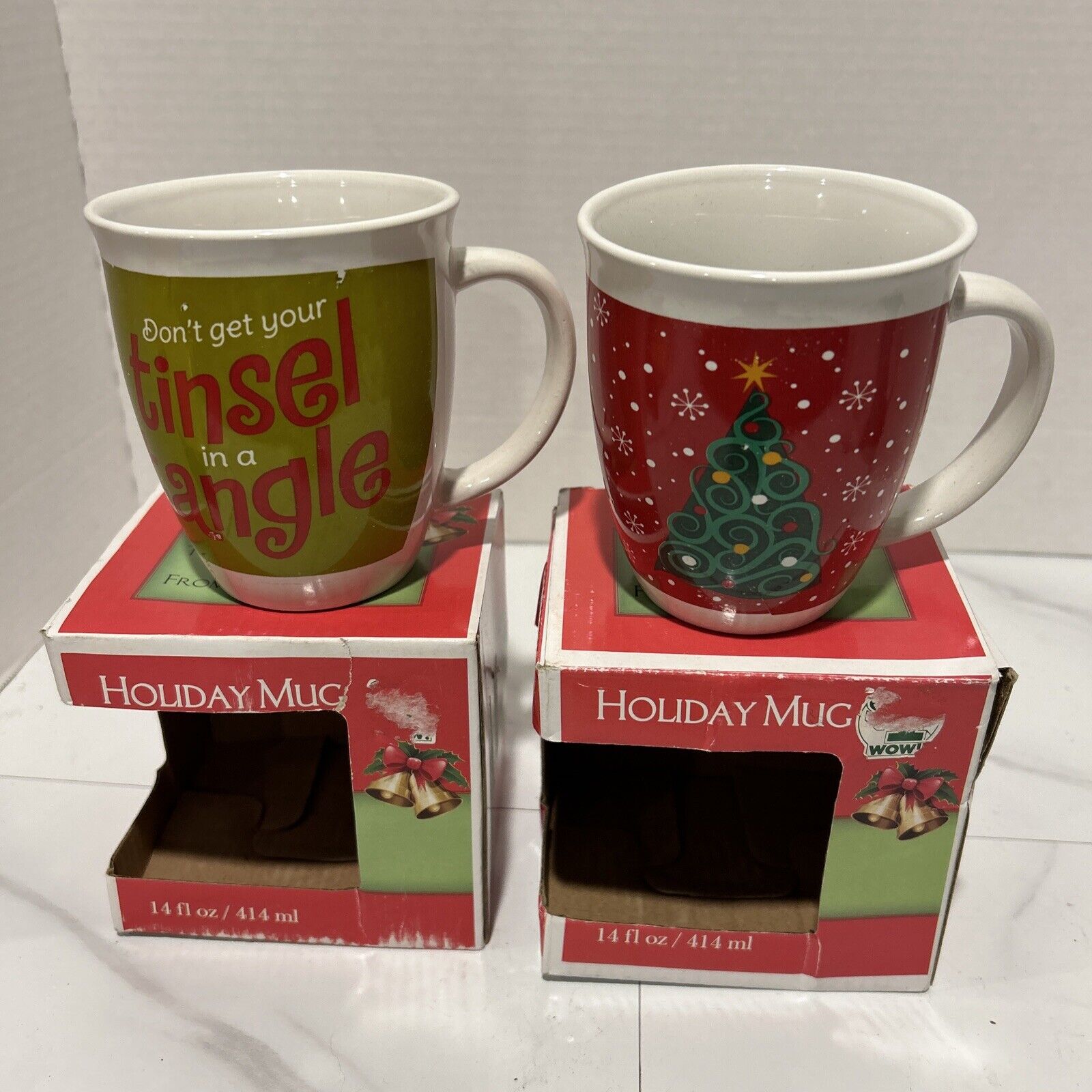 Set Of 2 Decorated Christmas 14 Oz. Christmas Mugs By Midwood Brands NIB