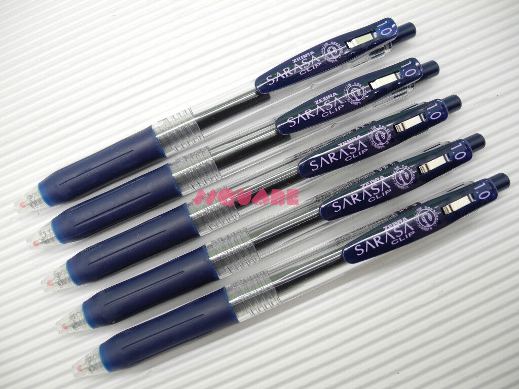5 x Zebra Sarasa Clip 1.0mm Retractable Rollerball Pen Gel Ink, Blueblack