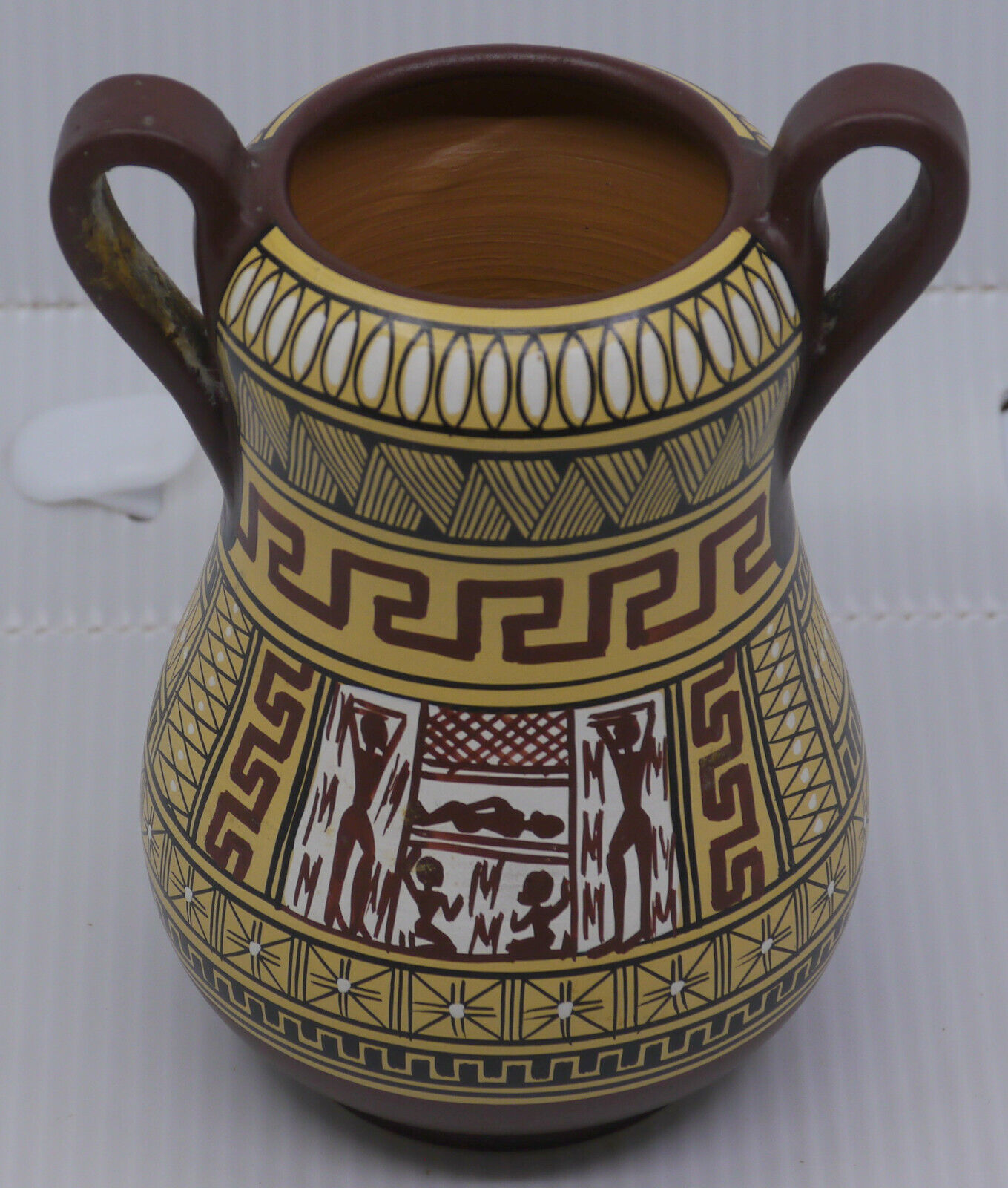 HAND PAINTED GREEK ART POTTERY REPRODUCTION OF ANCIENT ATTIC GEOMETRIC VASE