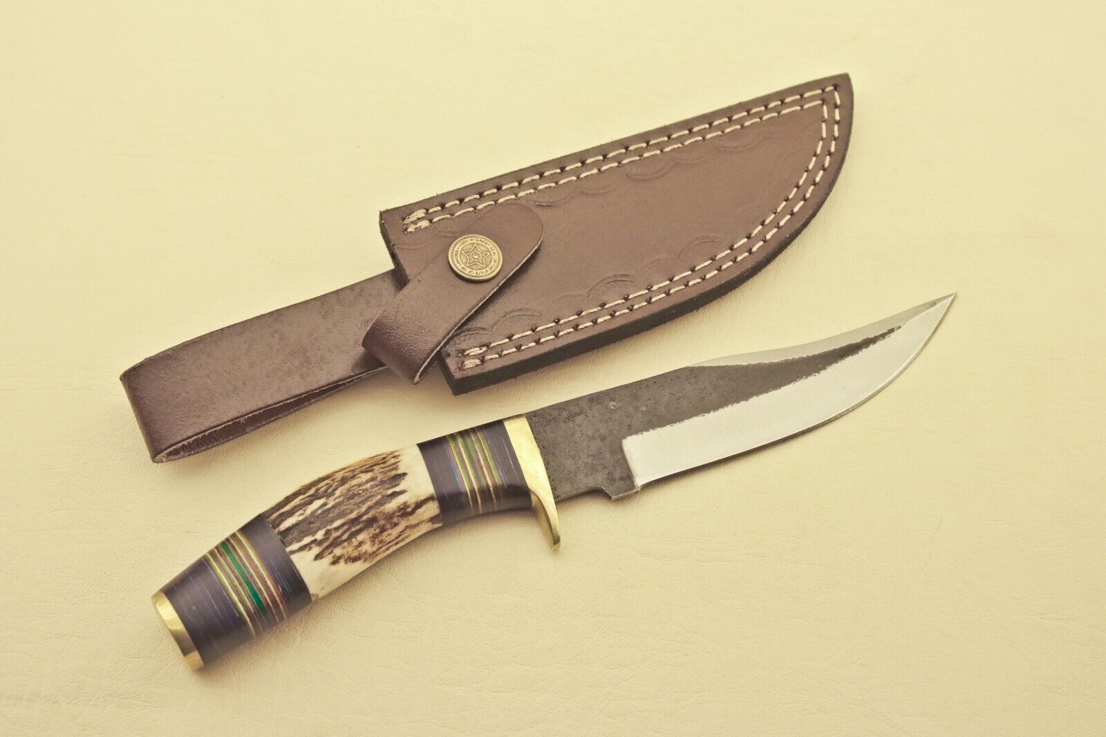 Vintage Custom Handmade Carbon Steel Hunting Stag Horn Bolster,Perfect Knife EDC