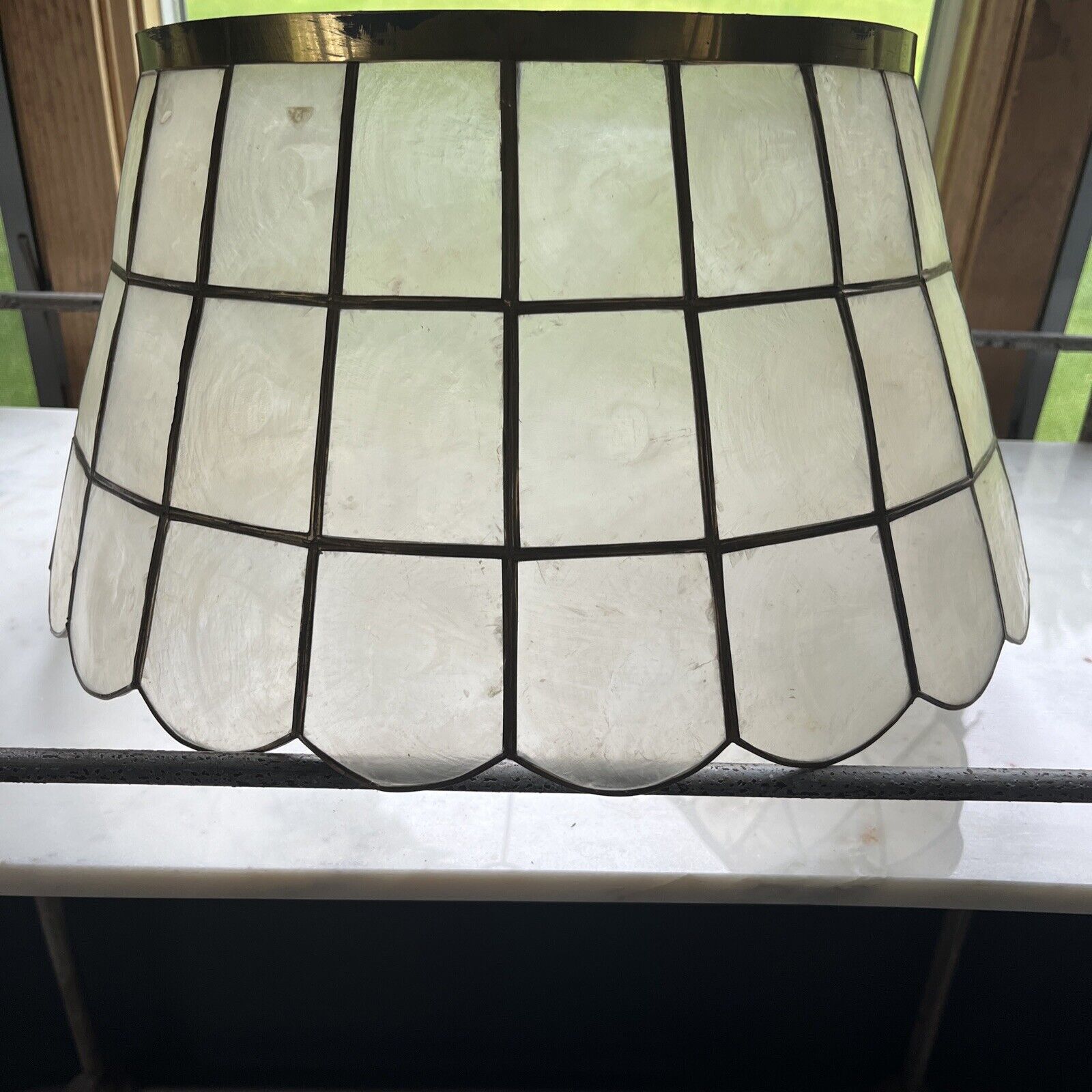 Capiz Shell Lamp Shade 16 X 8 Mother Of Pearl Brass Frame Vintage MCM
