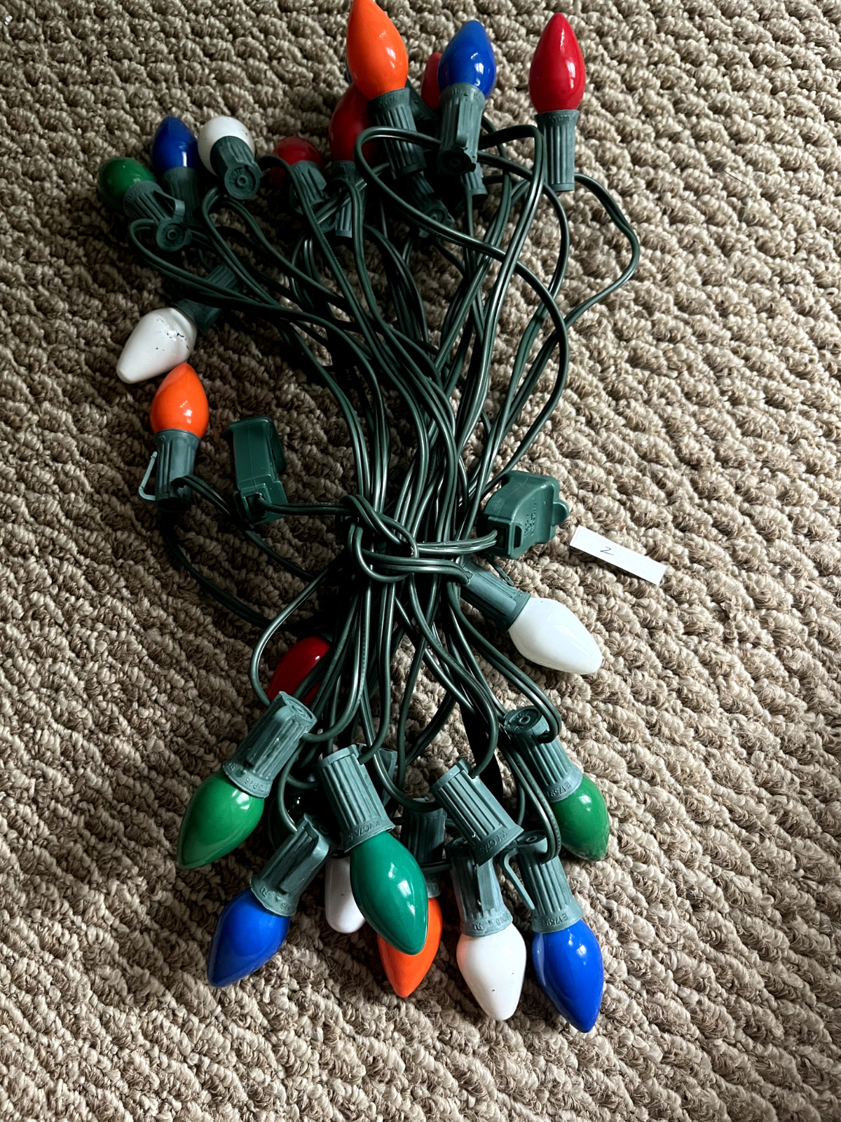 Vintage C7 Christmas Light String - 25 Socket Lights w/ bulbs  Green Cord