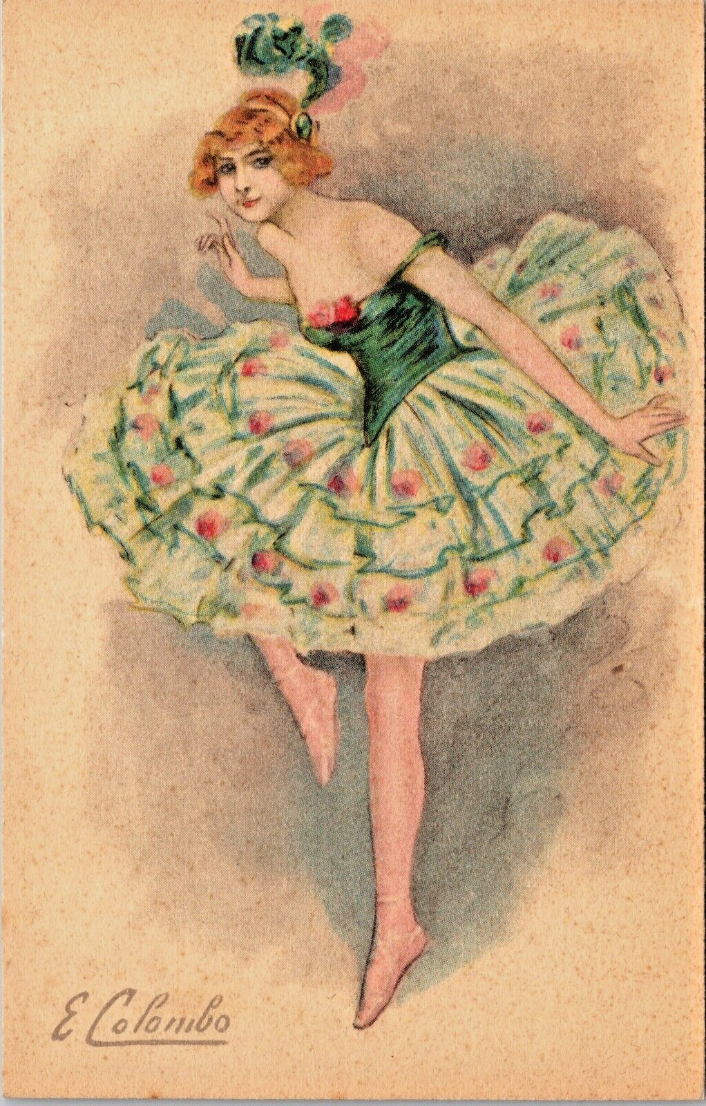 A/S Woman Dancer Ballerina Costume Italian Illustrator E.Colombo 1920\'s N-163
