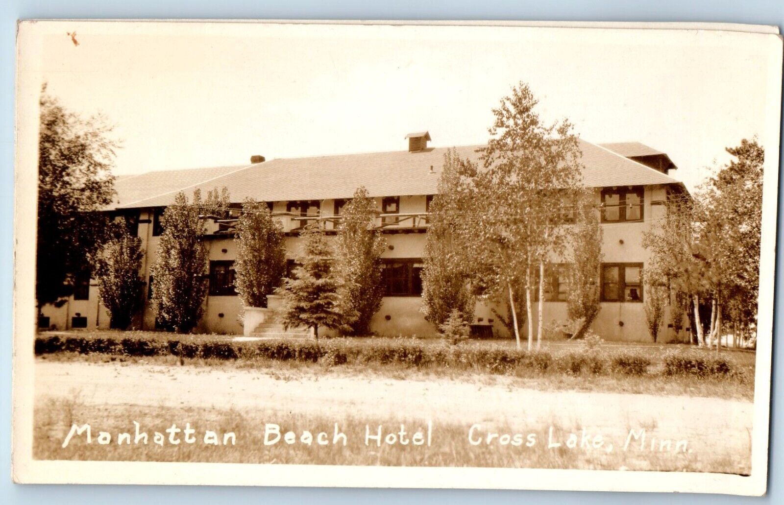 Cross Lake Minnesota MN Postcard RPPC Photo Manhattan Beach Hotel Building 1927
