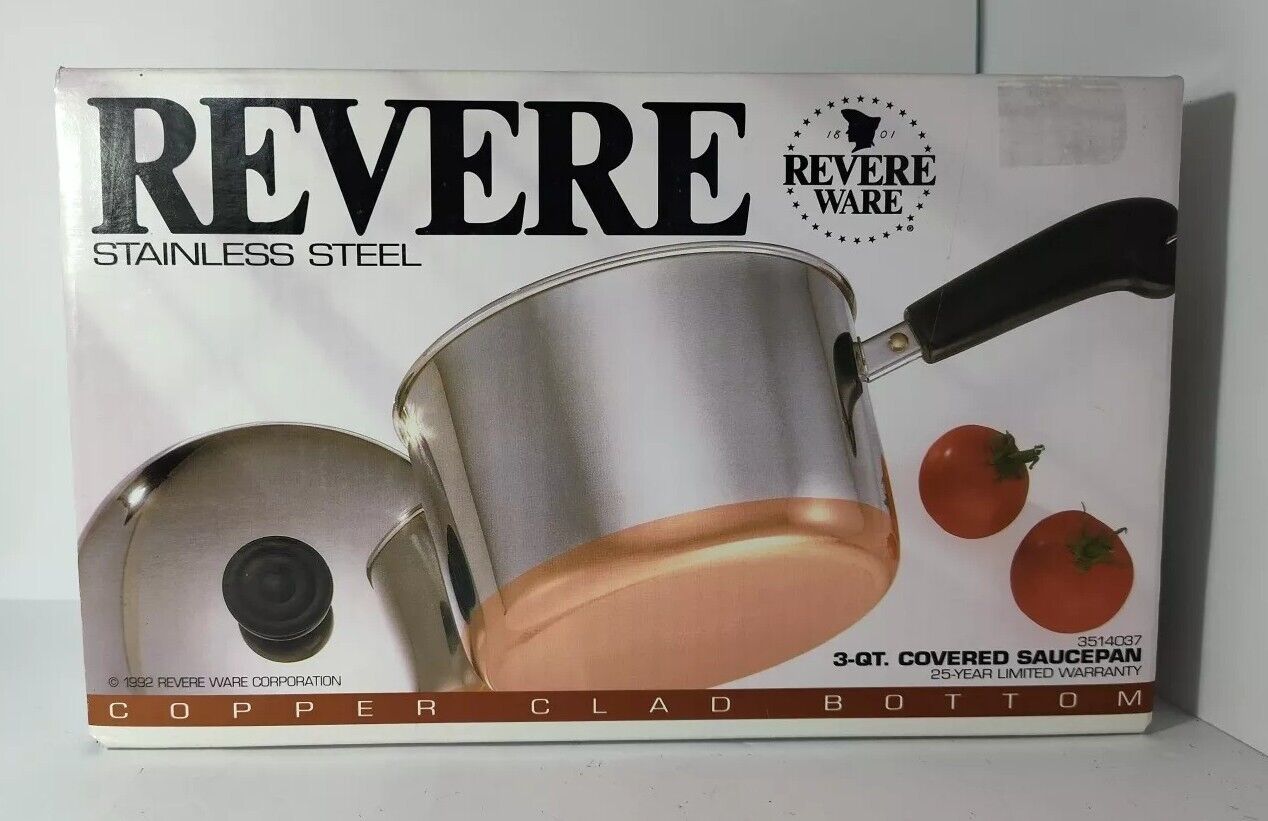 RARE New Vintage Revere Ware 3 Qt Covered Saucepan Copper Clad Bottom Collection