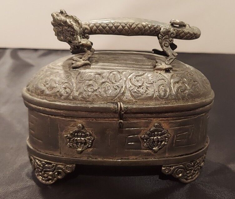 Vintage Silver Colored Chinese/Tibetan Dragon Box