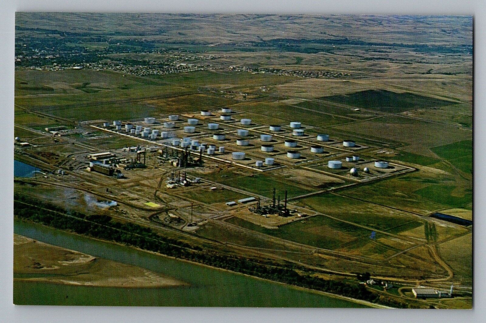 Mandan North Dakota ND Standard Oil Refinery Missouri River Color Postcard 1950s
