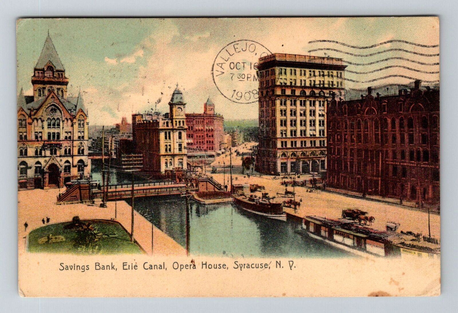Syracuse NY-New York, Savings Bank, Erie Canal, c1908 Vintage Souvenir Postcard