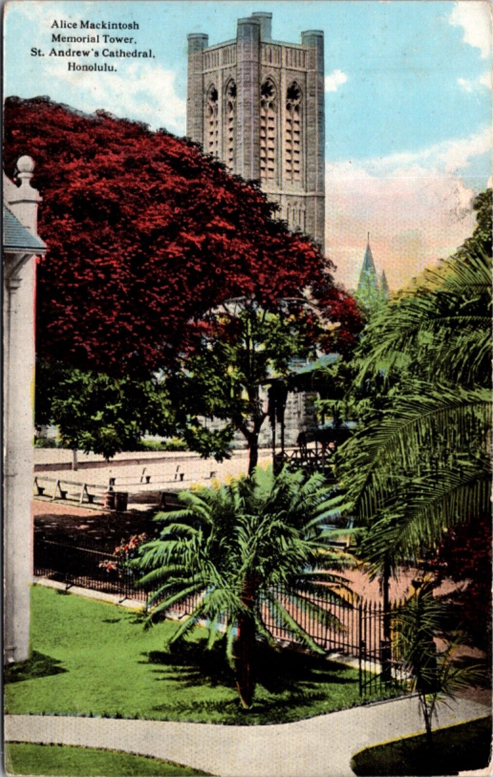 Postcard Alice Mackintosh Memorial Tower, St. Andrew\'s Cathedral Honolulu Hawaii