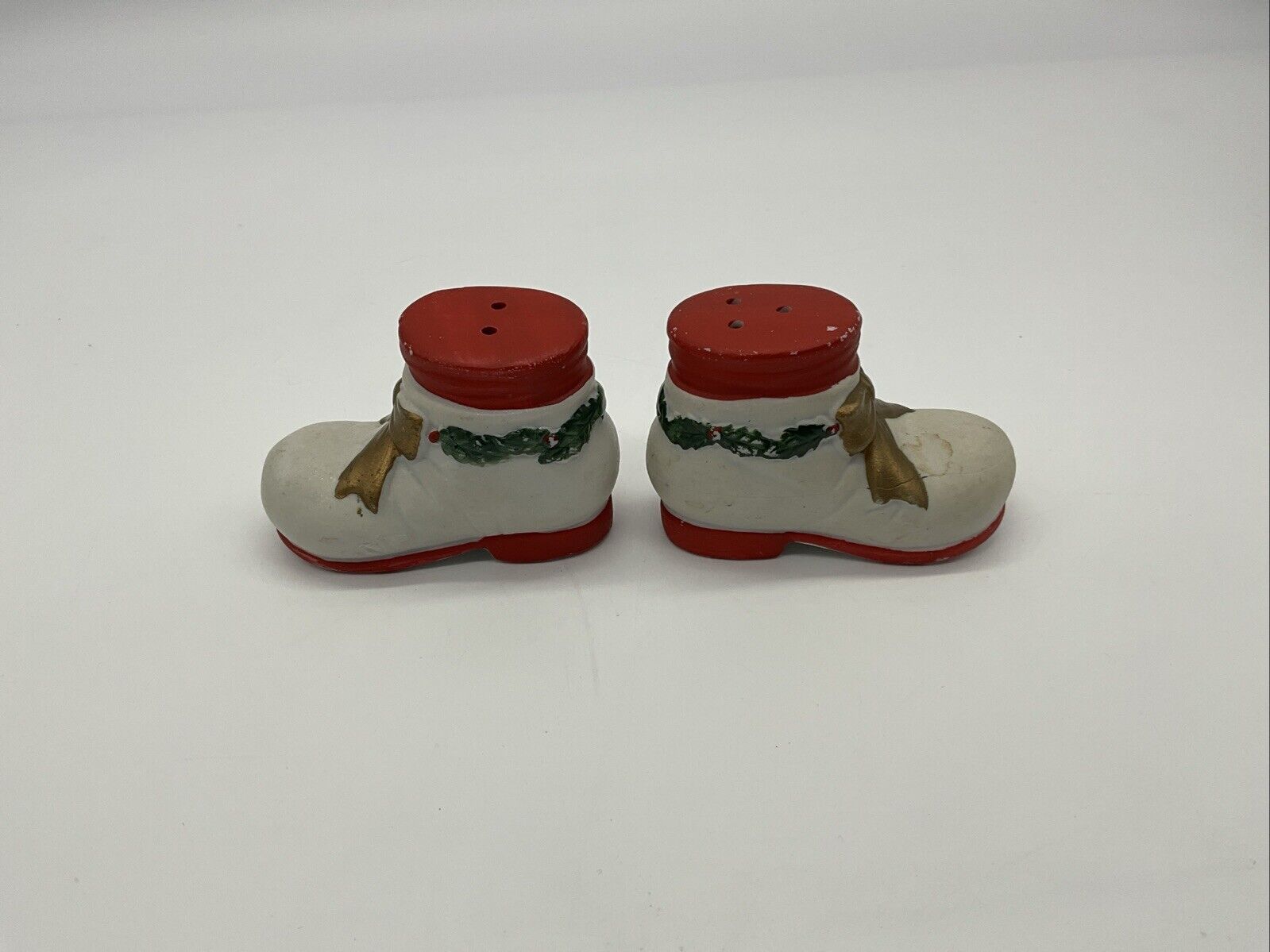 Vtg Porcelain Christmas Boots Salt And Pepper Shakers