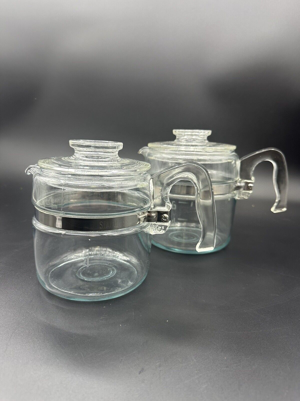 Vintage Pyrex 6 Cup Glass Percolator 7756 -B & 4 Cup 7754-B Coffee Pot & Lid