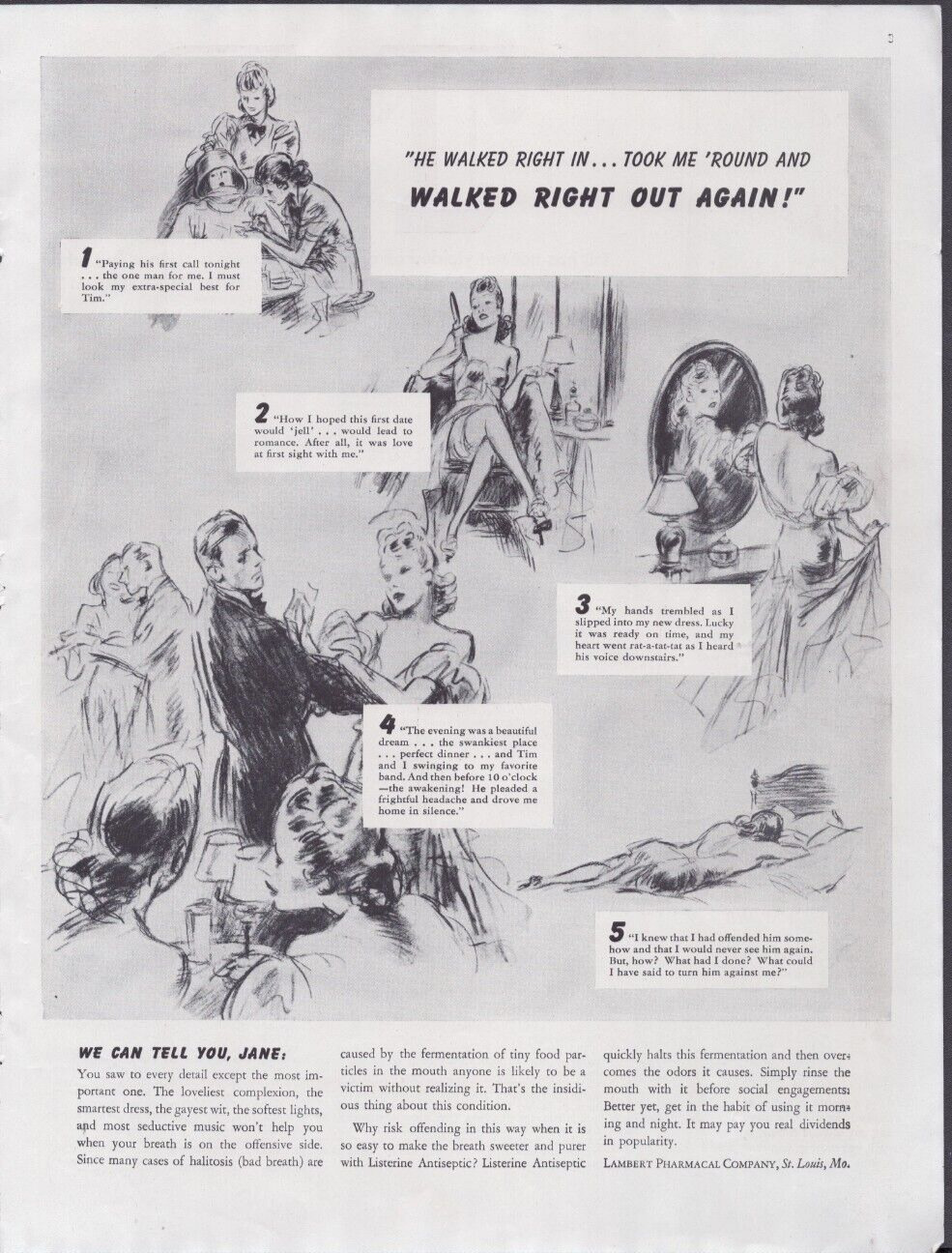 1940 Print Ad Lambert Pharmacal Co Listerine He Walked in Walked Right Out Illus
