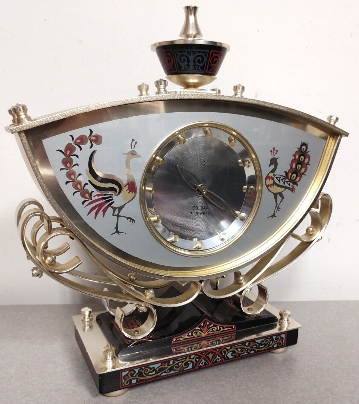 Vintage Japanese 30 Day 7 Jewel Retro Ornate Mantle Clock circa 1960s