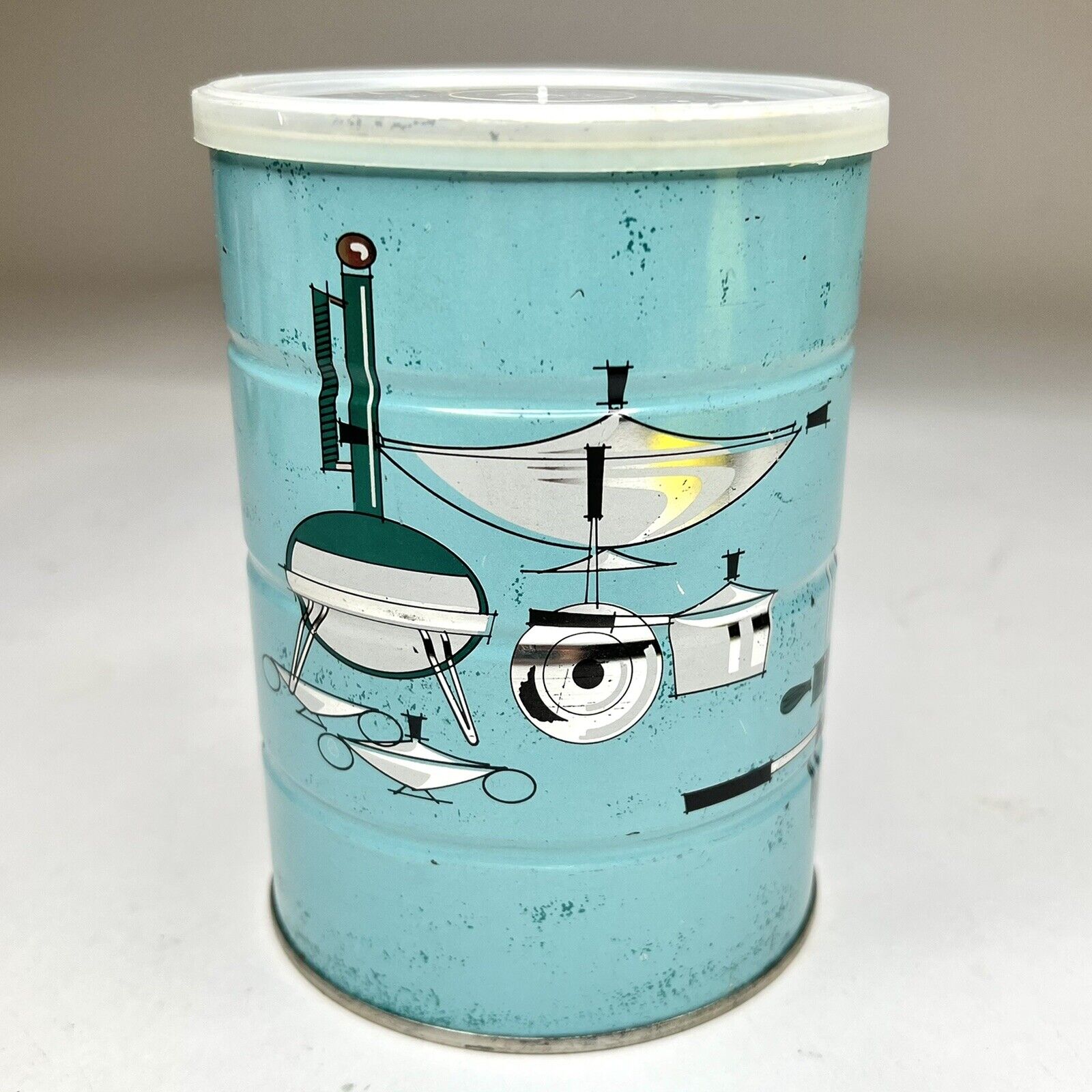 Vintage Rare 1960\'s Kroger Coffee Can Camping Theme w/ Plastic Lid