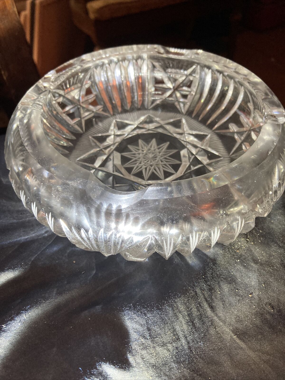 Outstanding Heavy Crystal Cut Glass Ashtray 12 Point Star Pattern