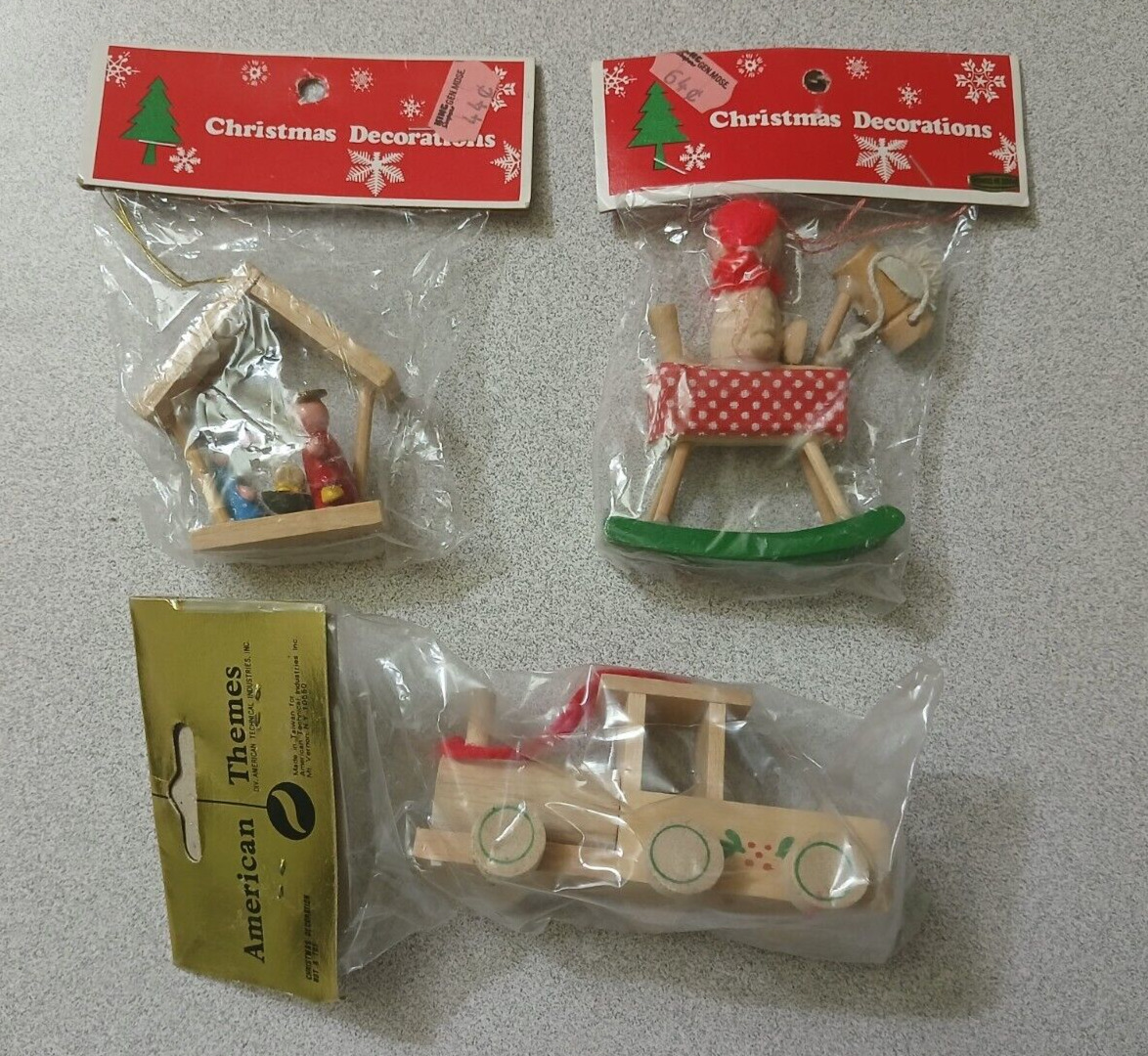Vintage Wooden Christmas Ornaments Lot of 3 New In Package