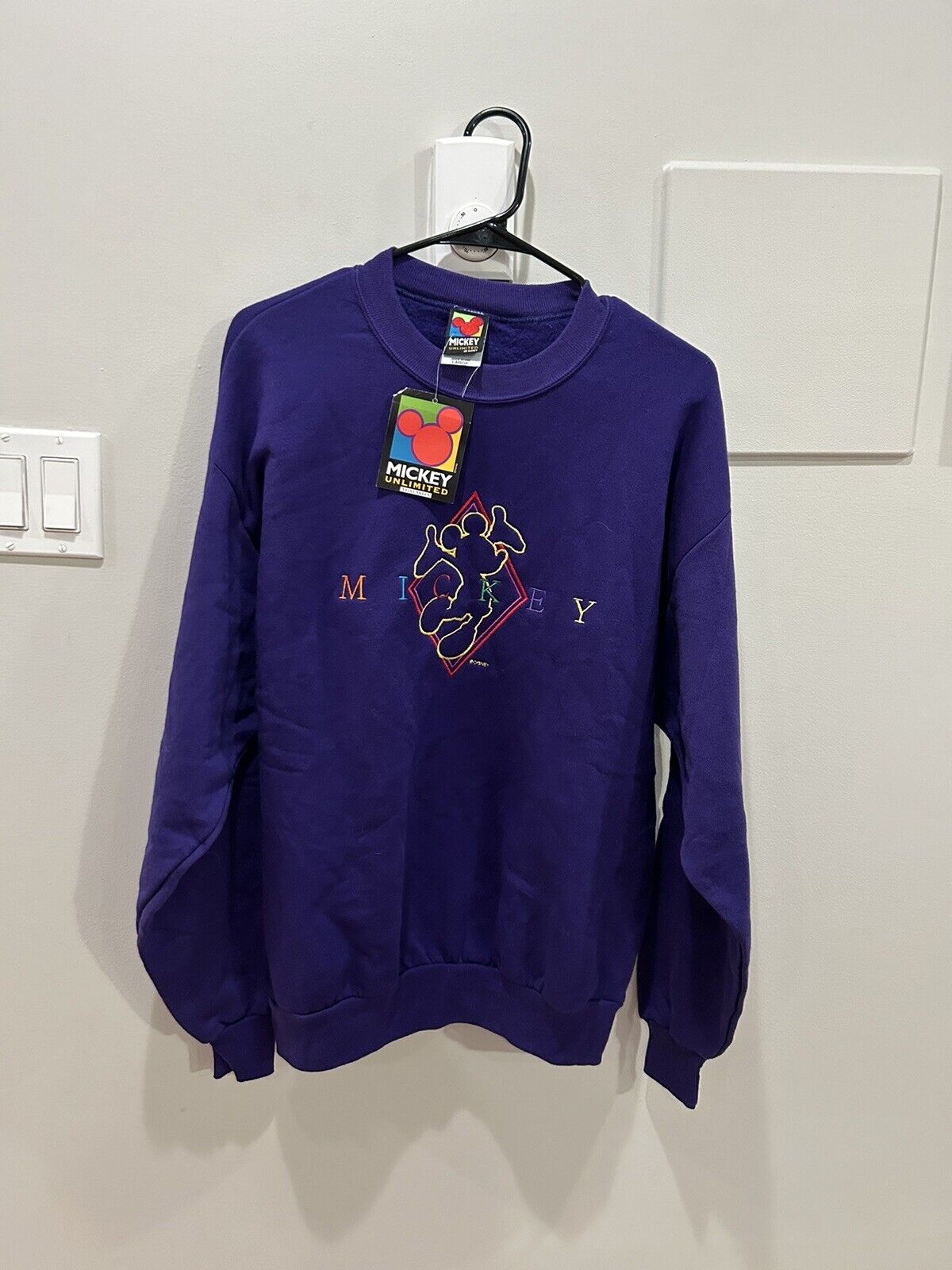 New Vintage 90s  Mickey Unlimited Sweatshirt Purple Embroidered Disney Large