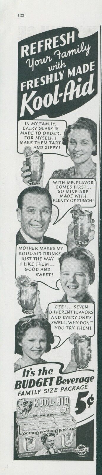 1941 Kool Aid Family Size Mom Dad Boy Girl Refresh Budget Vintage Print Ad LHJ3