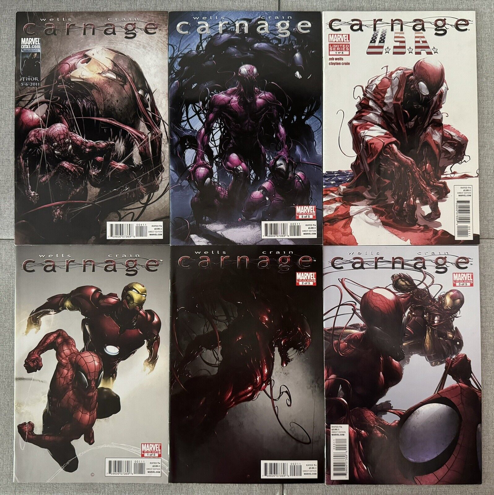 Carnage #1-5 (2010) Complete Series + Carnage U.S.A. #1 Clayton Crain Marvel
