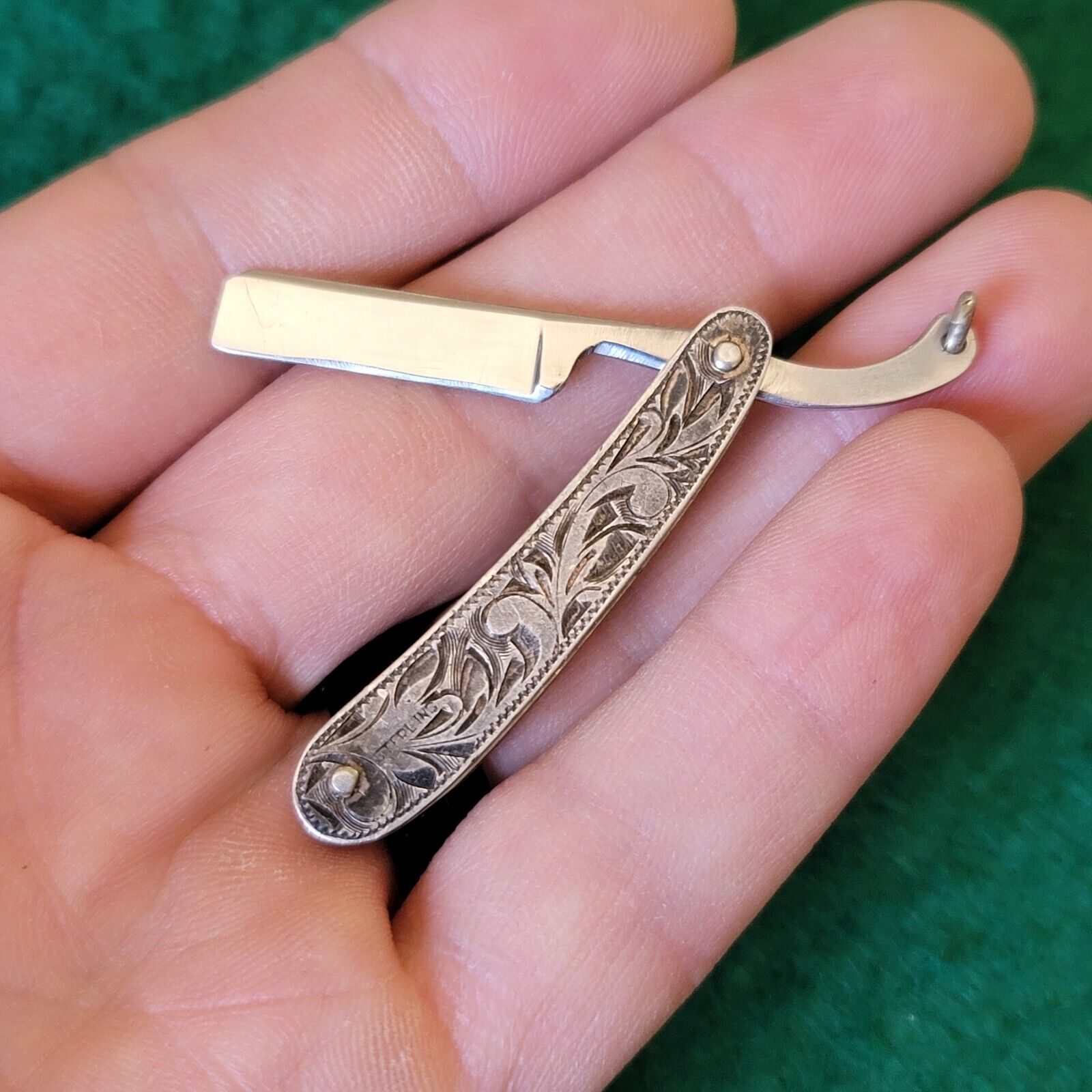 Old Antique Japanese Etched Neck Knife Straight Razor Pocket Knife Sterling