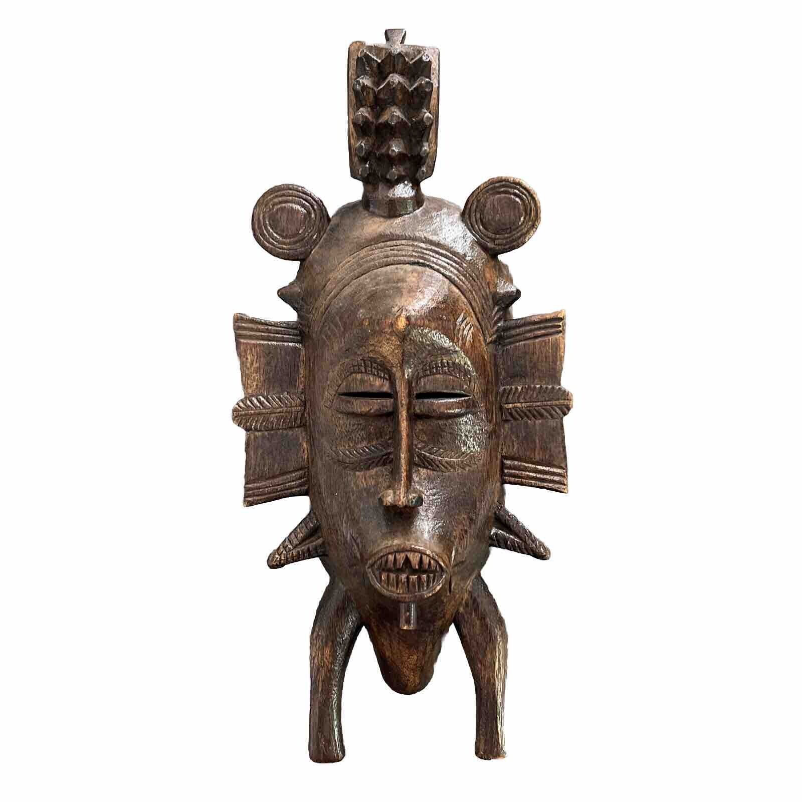 African Senufo Wood Carved Vintage Tribal Face Mask Art 13 Inch