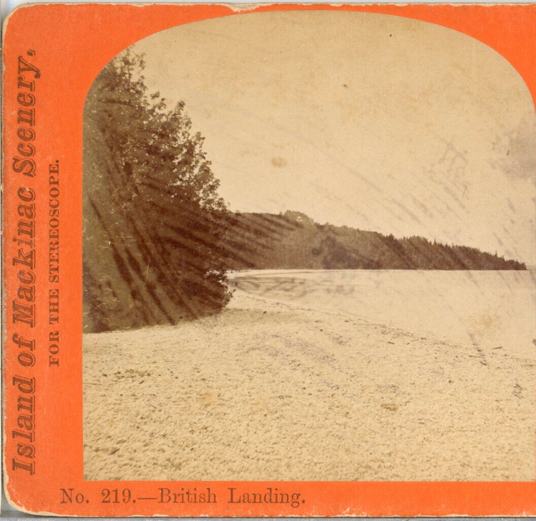 MICHIGAN, British Landing, Mackinac Island--P.B. Greene Stereoview F2