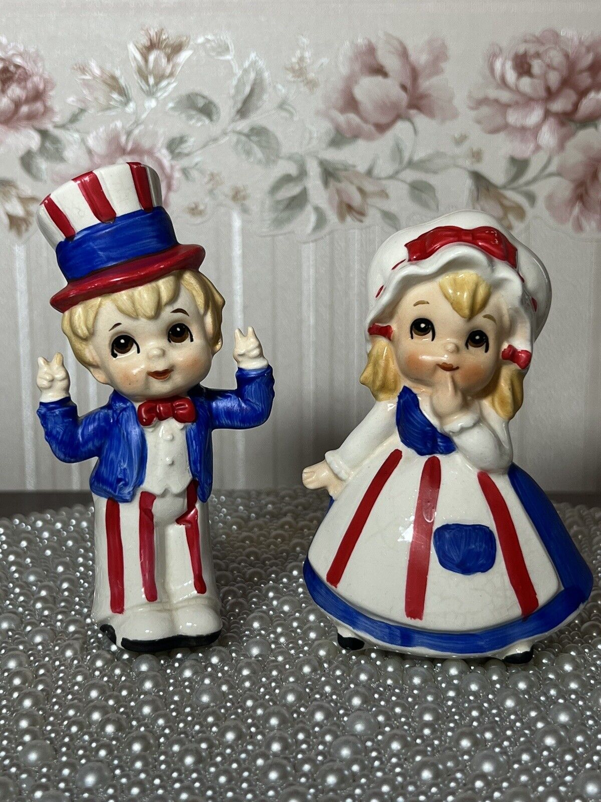 Vintage Lefton Ceramic 4th of July Patriotic Uncle Sam & Betsy Ross’s