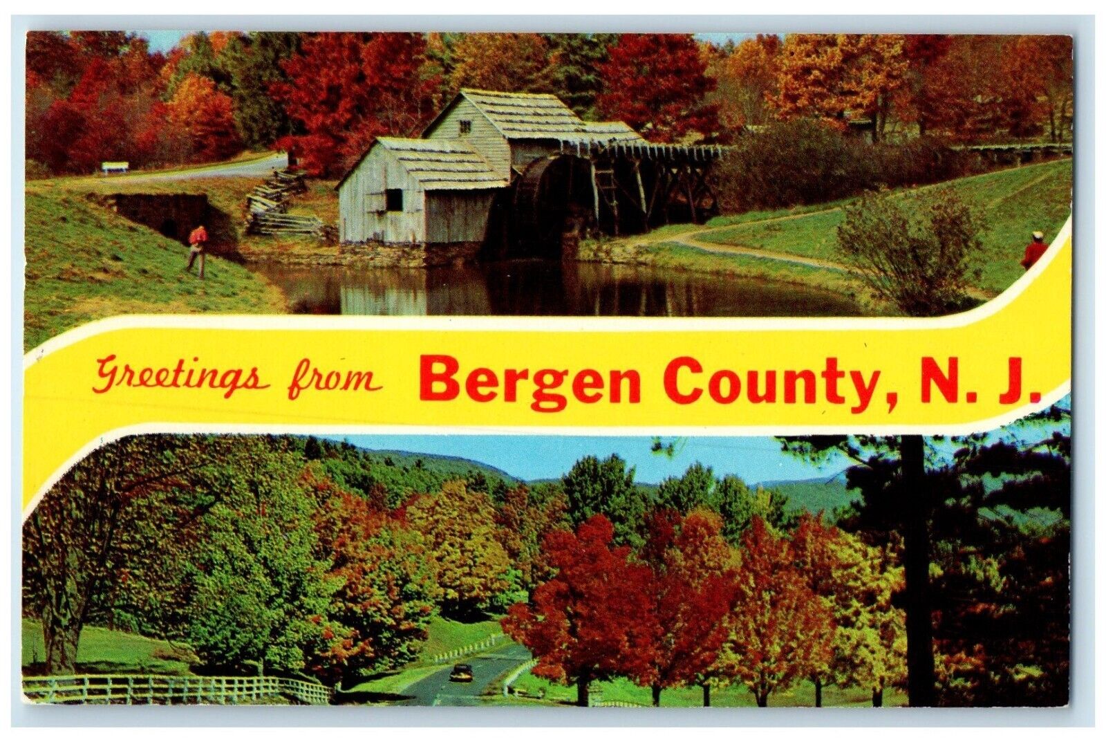 c1960 Greetings From Bergen Banner County New Jersey NJ Vintage Antique Postcard