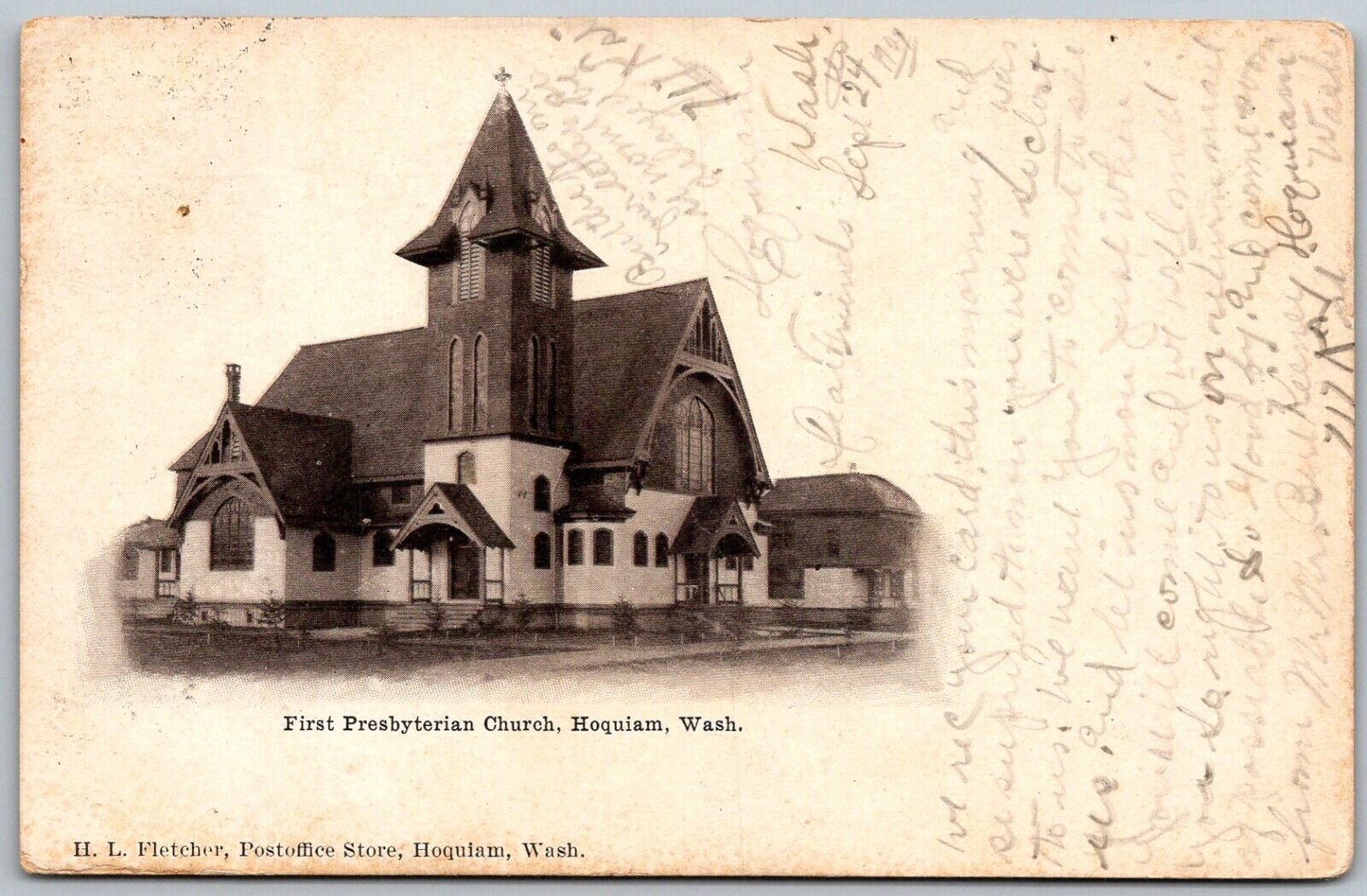 Hoquiam Washington 1907 Postcard First Presbyterian Church