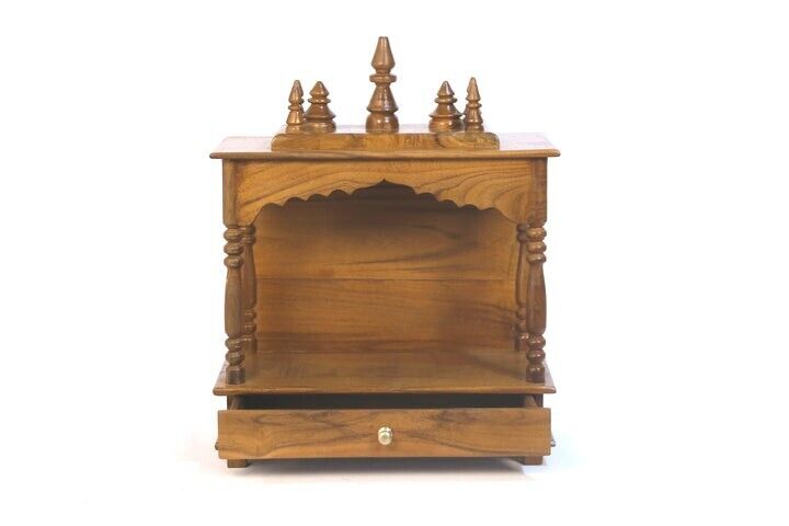 Spacious Drawer Wood Holy Temple Worship Pooja Mandir Home Engraving Handmade