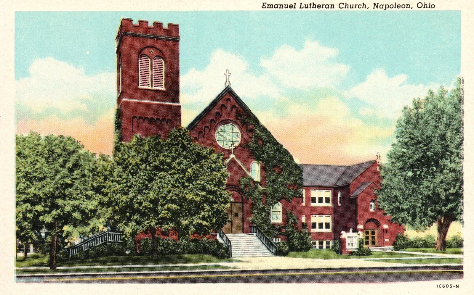 Vintage Postcard 1920\'s Emanuel Lutheran Church Building Napoleon Ohio Religious